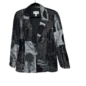 Joseph Ribkoff Veston Jacket Mixed Media Patchwork Black Grey 12